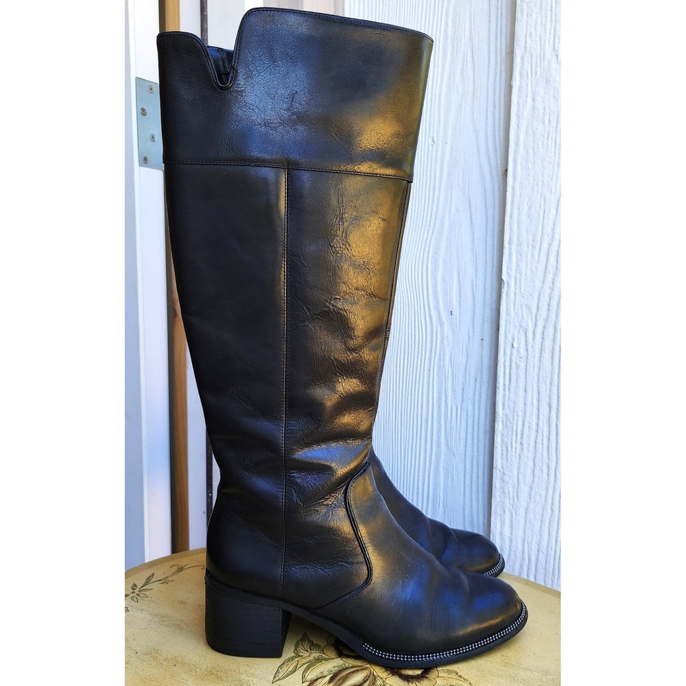 Franco Sarto Sz 9.5 Black Leather Tall Preppy Riding Equestrian Boots Lucianna